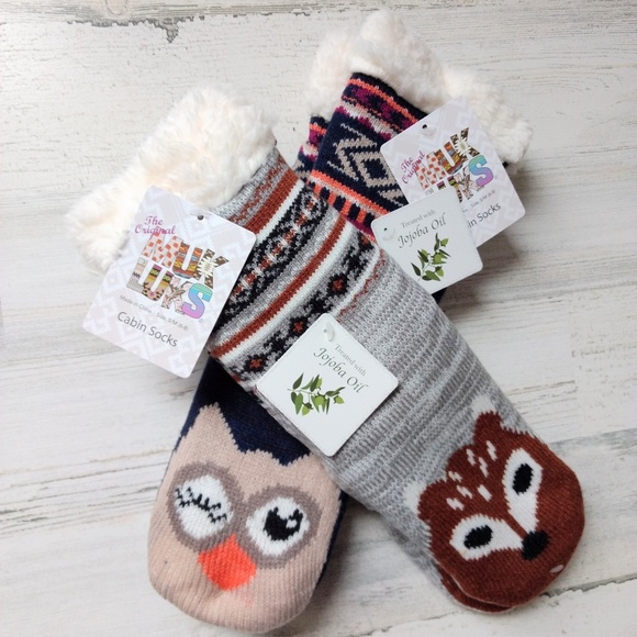 Muk Luks Accessories Critter Faux Shearling Cabin Socks New